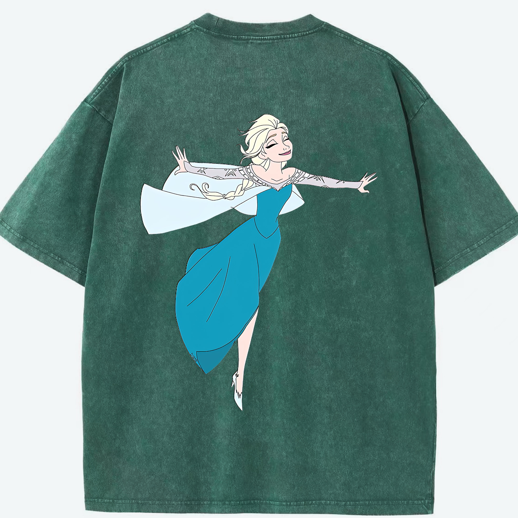 （画像用） アナと雪の女王 アンナ エルサ Frozen Anna Elsa 綿100% ヴィンテージ風 半袖Tシャツ（背面プリント）